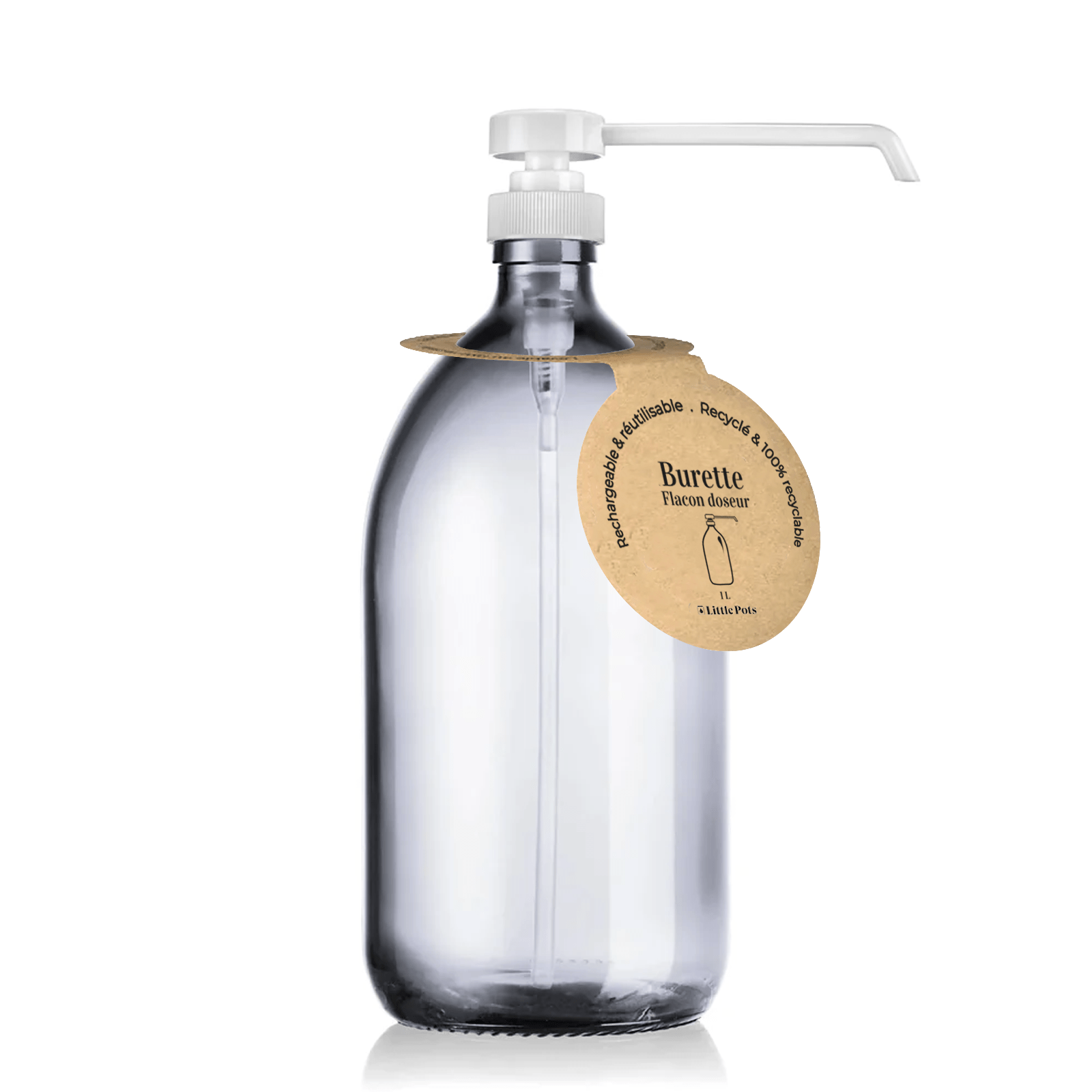 Little Pots 1L refillable white glass dosing pump bottle - Elliotti