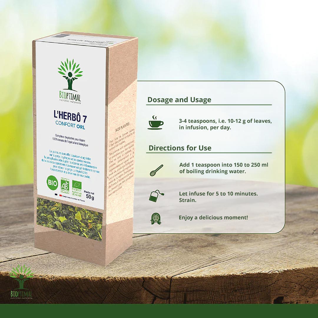 Tea packaging with usage instructions on a wooden surface