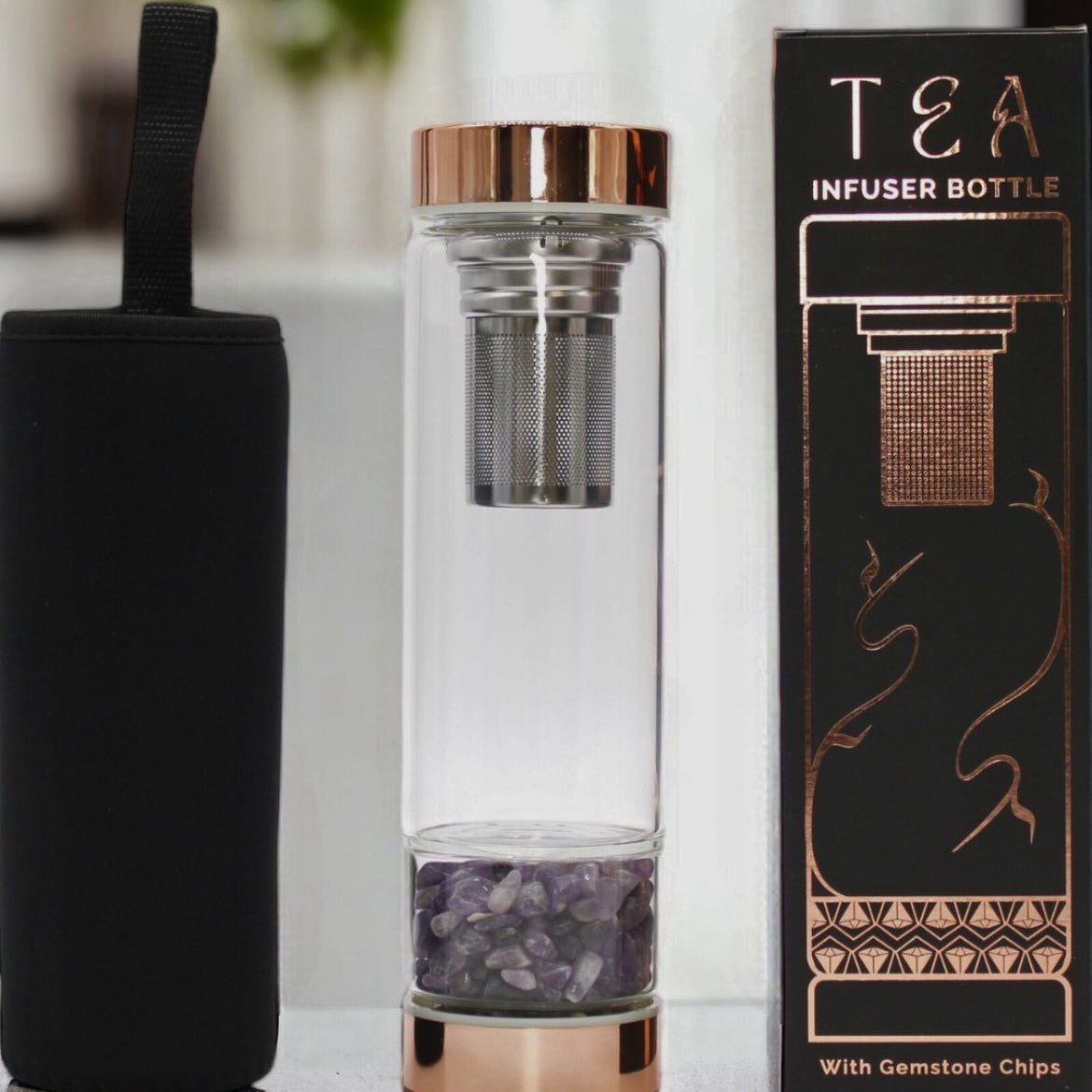AW Artisan Amethyst Gemstone Tea Infuser Bottle - 500 ml - Elliotti