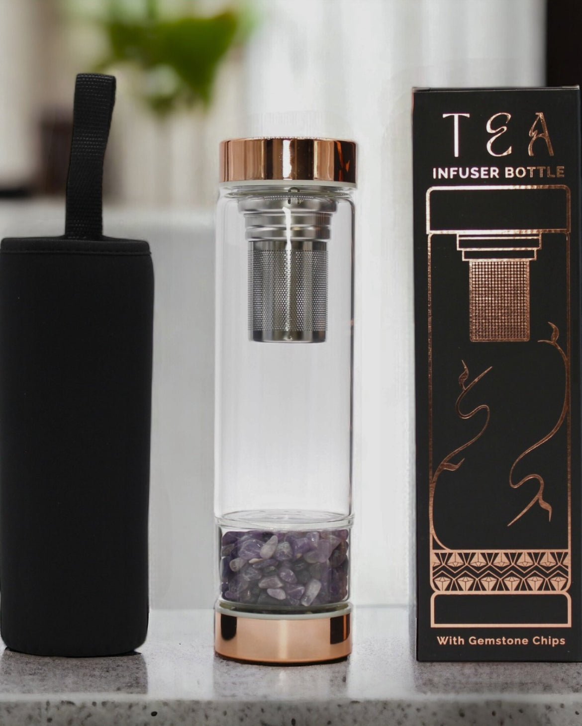 AW Artisan Amethyst Gemstone Tea Infuser Bottle - 500 ml - Elliotti