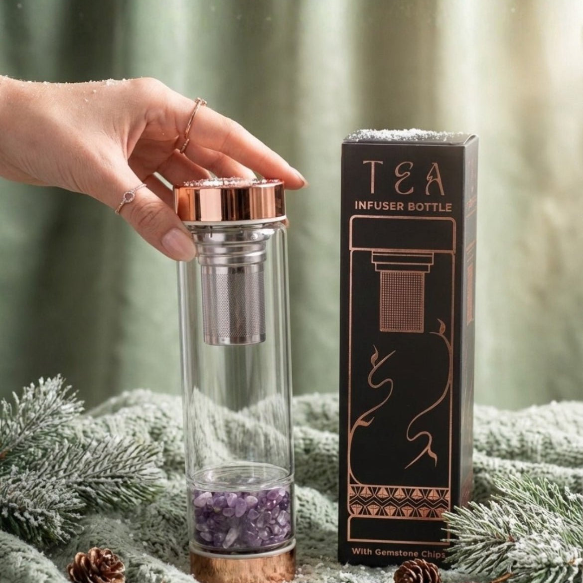 AW Artisan Amethyst Gemstone Tea Infuser Bottle - 500 ml - Elliotti