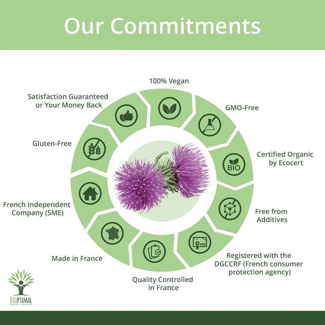Diagram of commitments with purple flowers of Burdock in the center on a green background