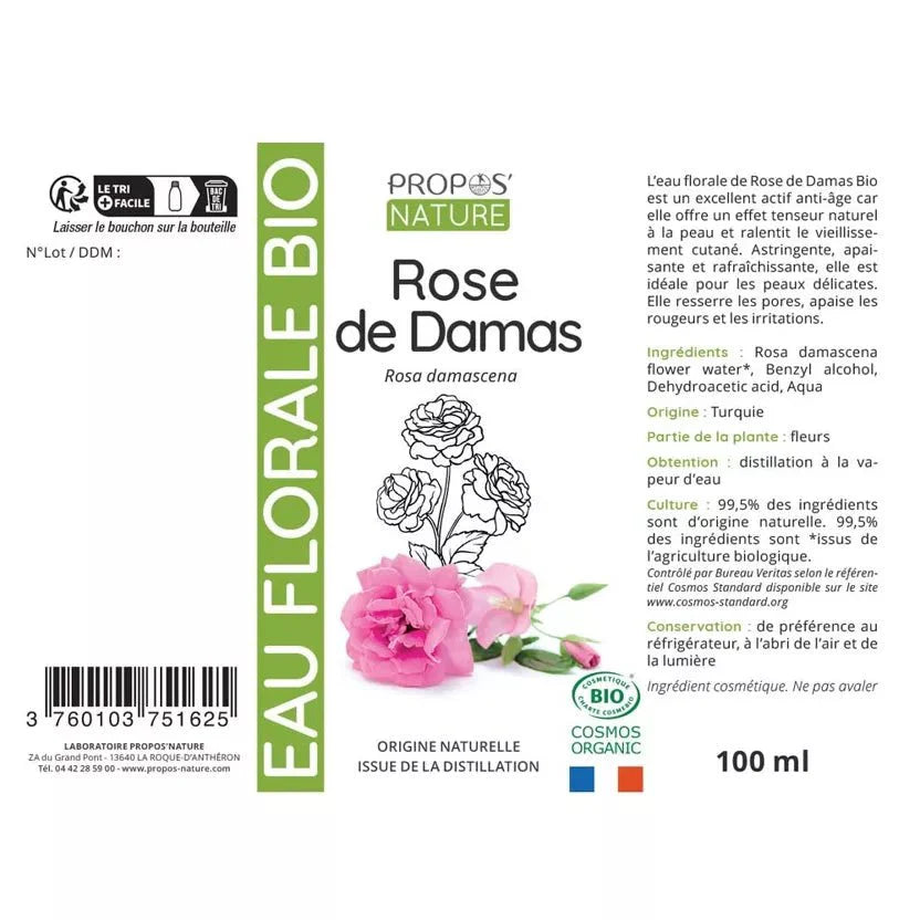 Propos'Nature Damask Rose - Certified Organic Hydrosol, 100ml - Elliotti