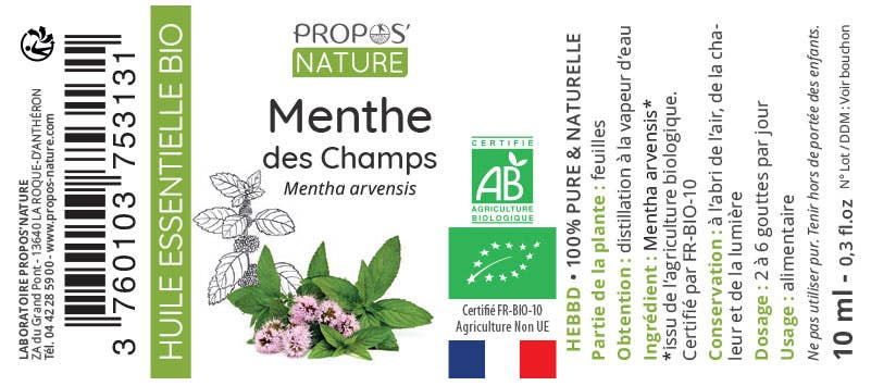 Propos'Nature Field Mint Organic Essential Oil, 10ml - Elliotti