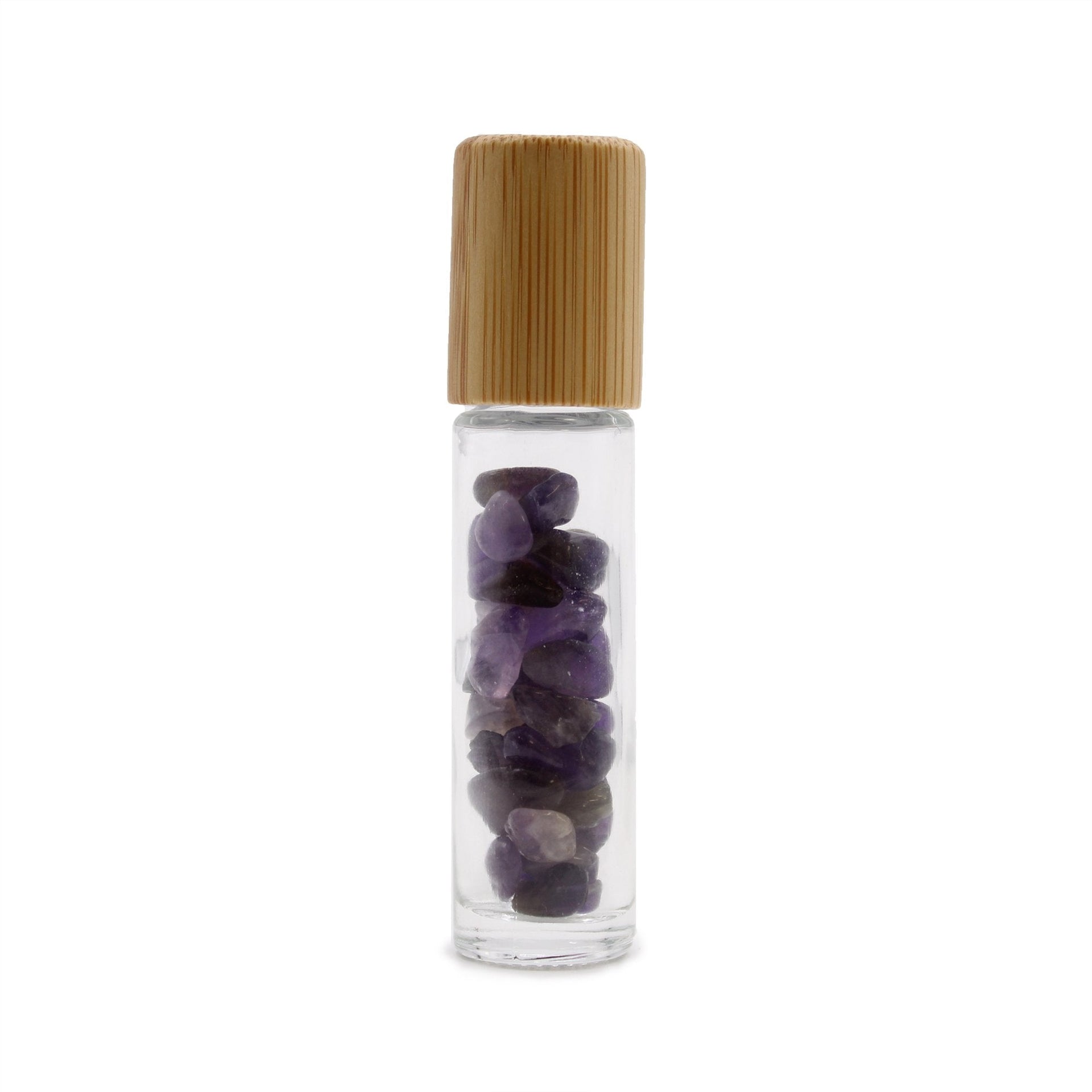 AW Artisan Gemstone Essential Oil Roller Bottle - Amethyst, Wooden Lid - Elliotti