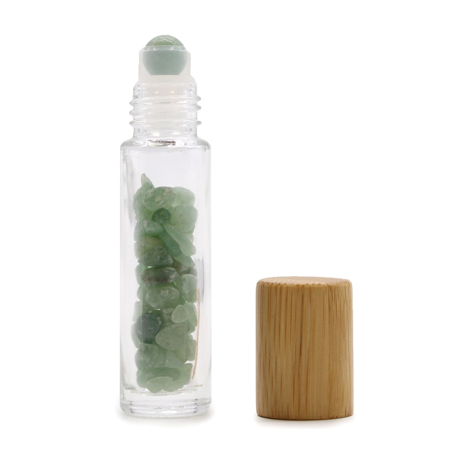 AW Artisan Gemstone Essential Oil Roller Bottle - Aventurine, Wooden Lid - Elliotti