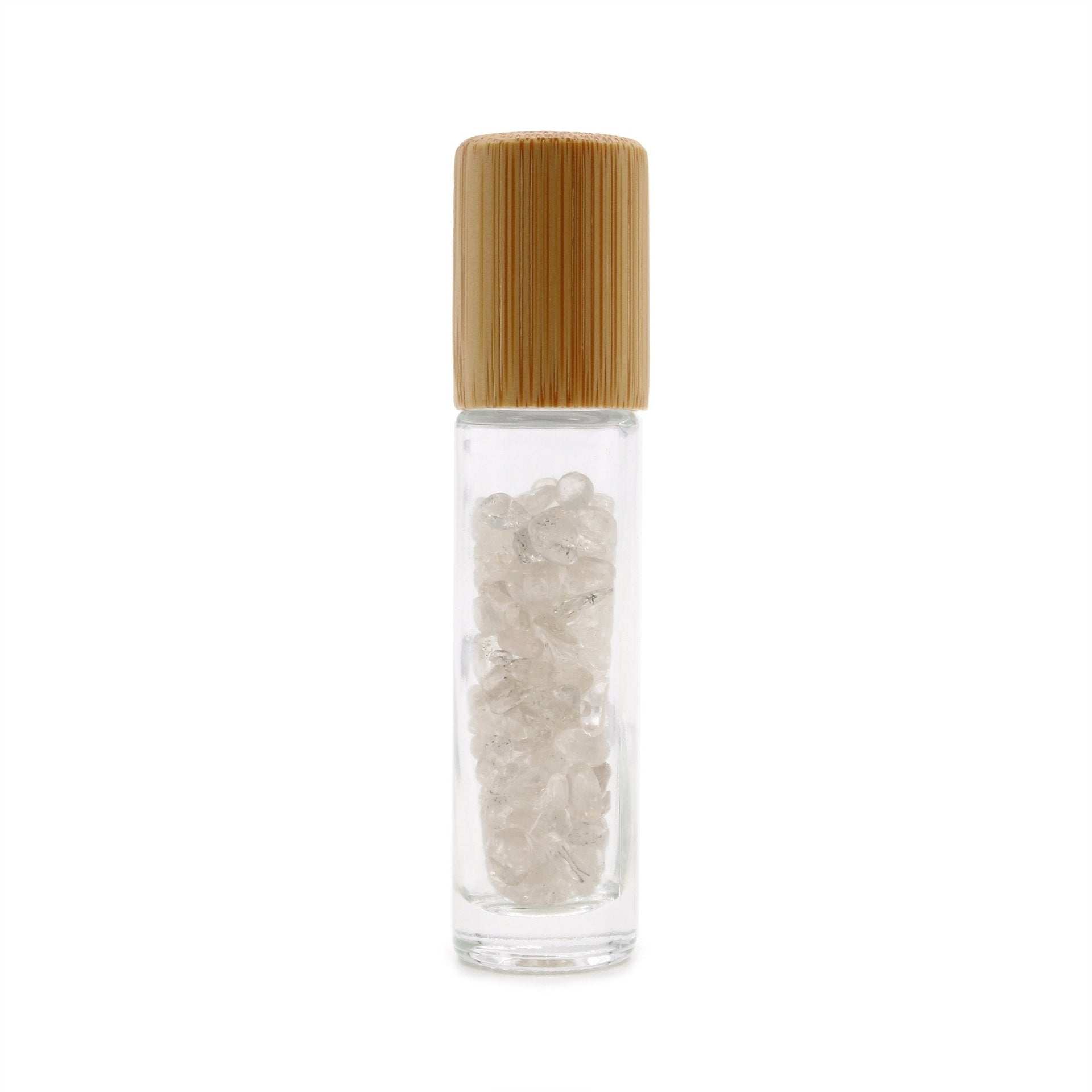 AW Artisan Gemstone Essential Oil Roller Bottle - Rock Quartz, Wooden Lid - Elliotti