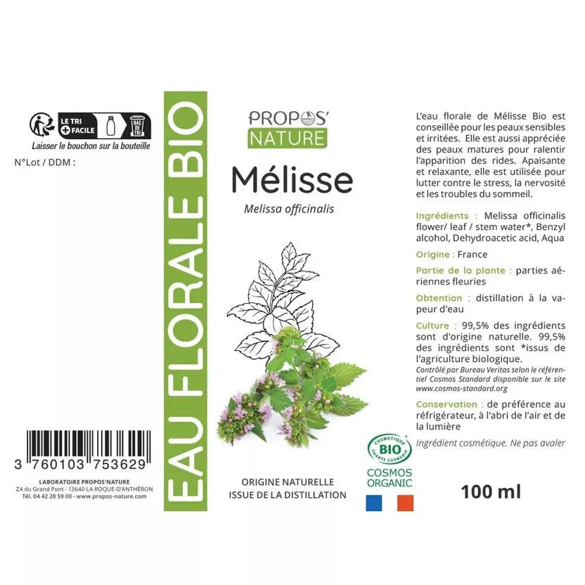 Propos'Nature Melissa - Certified Organic Hydrosol, 100ml - Elliotti