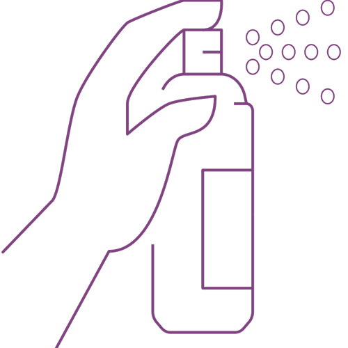 Icon of a hand holding a small spray bottle spraying a mist