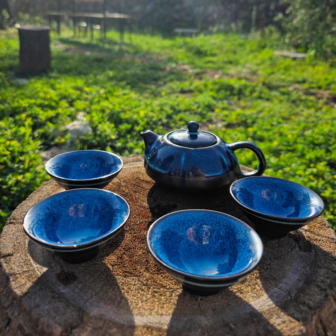 AW Artisan Traditional Chinese Ceramic Teapot Set - Blue Tones, 200ml - Elliotti