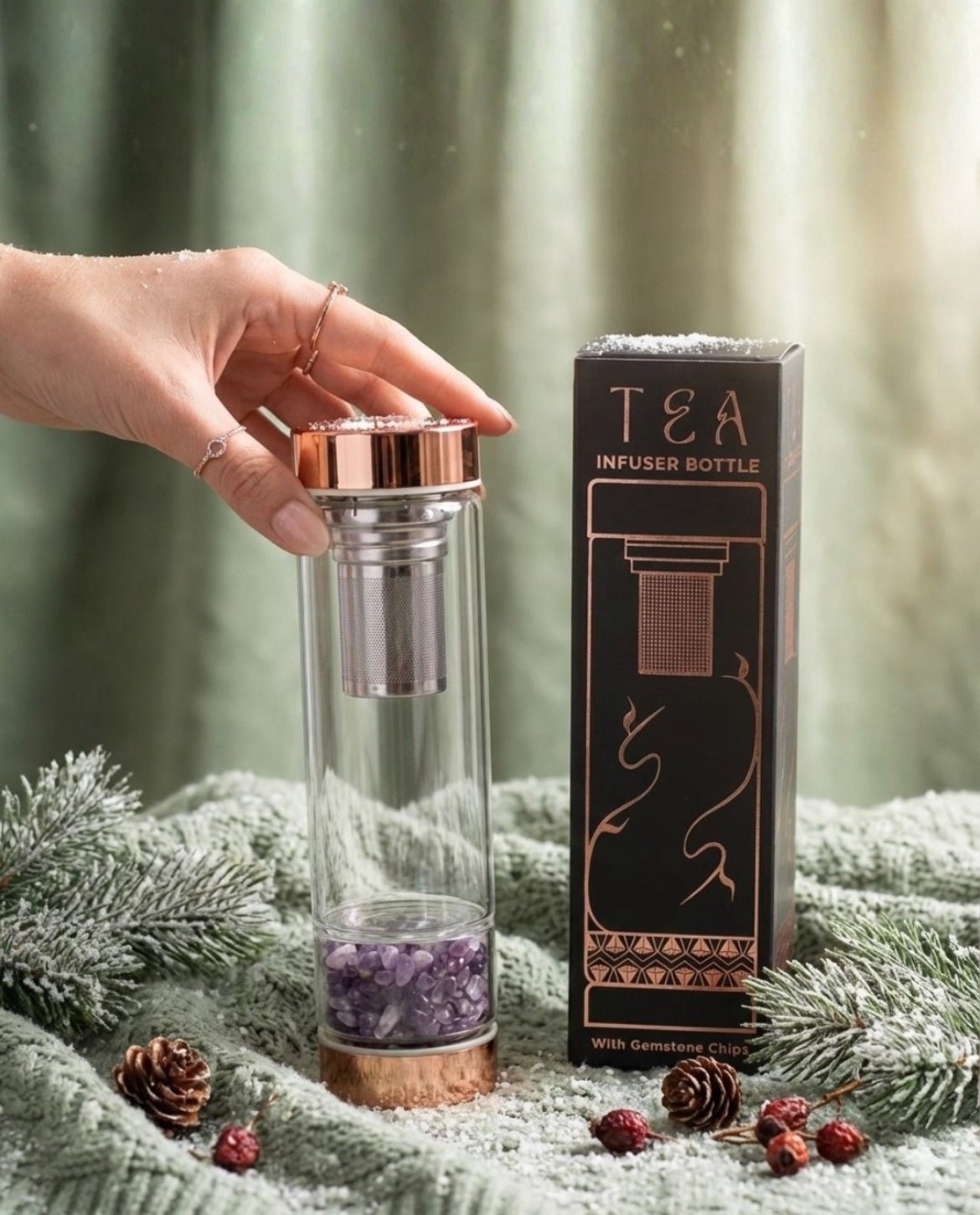 AW Artisan Amethyst Gemstone Tea Infuser Bottle - 500 ml - Elliotti