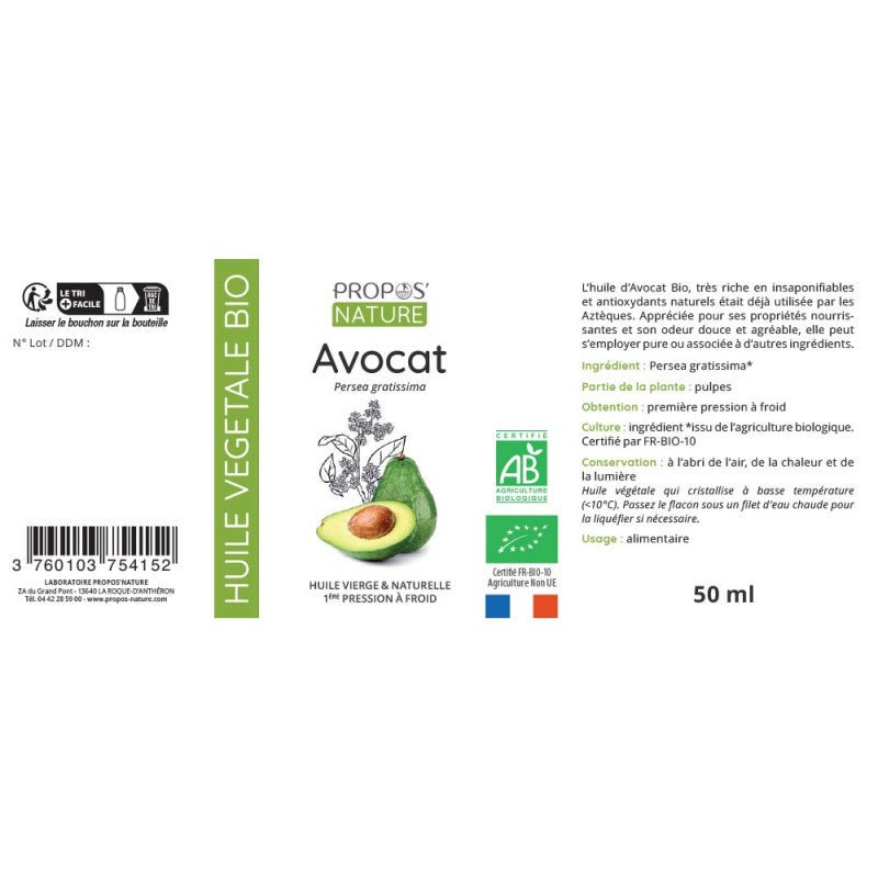 Laboratoire Propos'Nature Avocado Organic Oil, 100ml - Elliotti