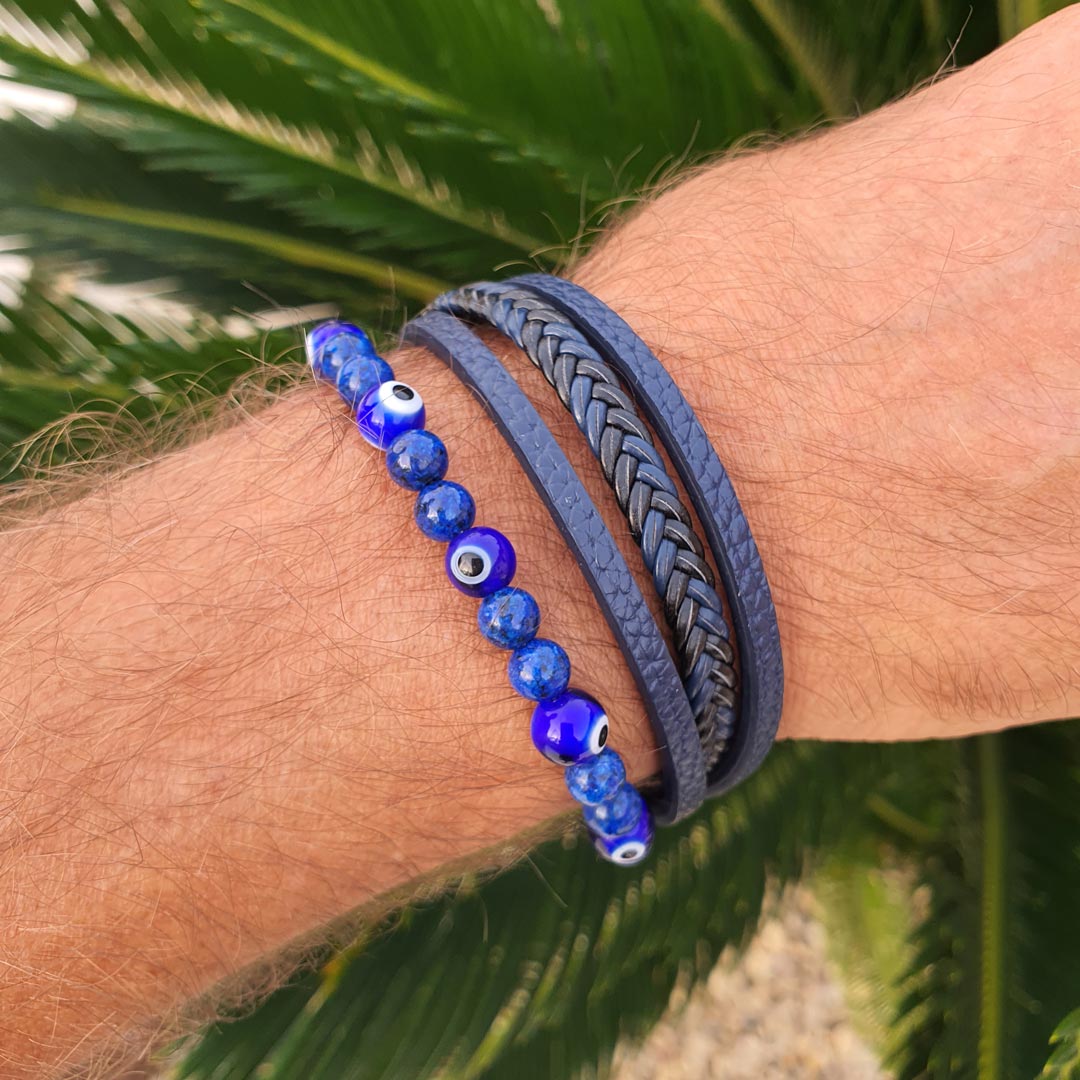 Innobiz Braided Leather Bracelet with Sodalite & Turkish Eye - Elliotti