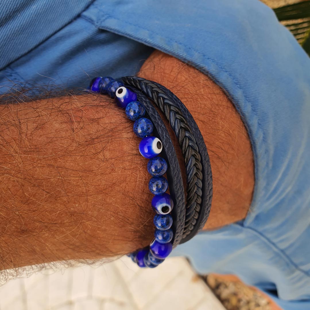 Innobiz Braided Leather Bracelet with Sodalite & Turkish Eye - Elliotti