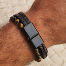 Innobiz Braided Leather Bracelet with Tiger's Eye & Turkish Eye - Elliotti