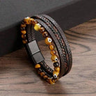 Innobiz Braided Leather Bracelet with Tiger's Eye & Turkish Eye - Elliotti