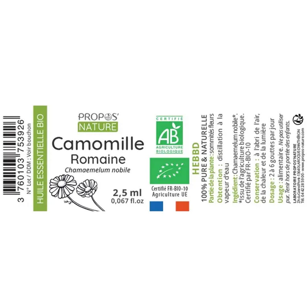 Laboratoire Propos'Nature Chamomile Roman Organic Essential Oil, 2,5ml - Elliotti