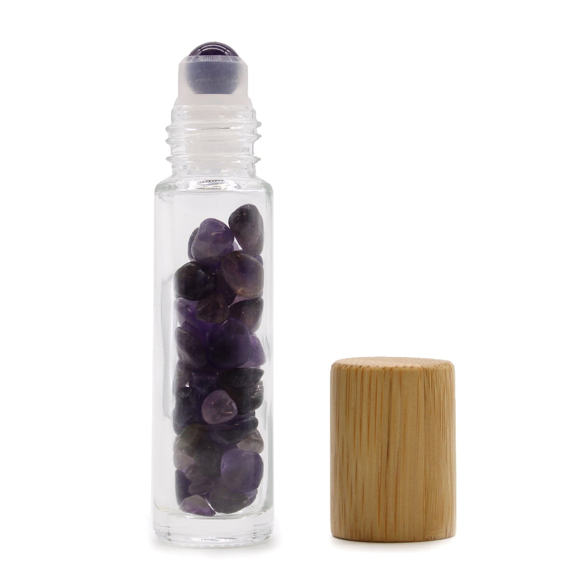 AW Artisan Gemstone Essential Oil Roller Bottle - Amethyst, Wooden Lid - Elliotti
