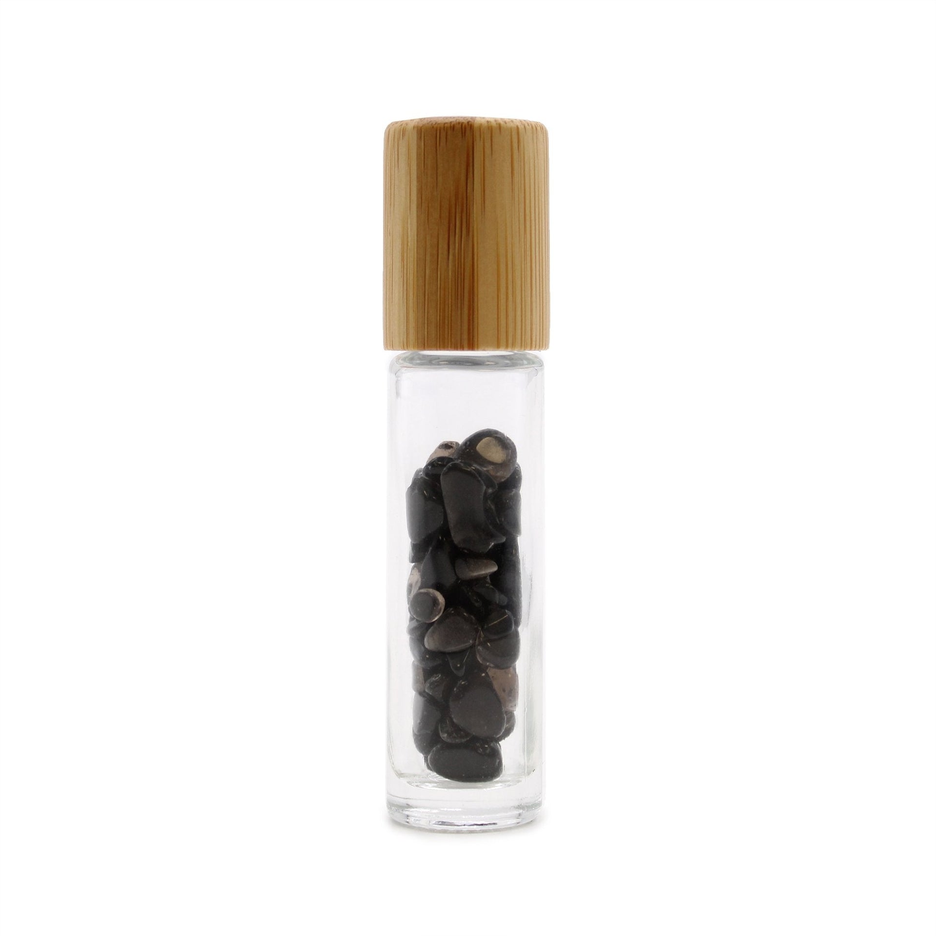AW Artisan Gemstone Essential Oil Roller Bottle - Black Tourmaline, Wooden Lid - Elliotti
