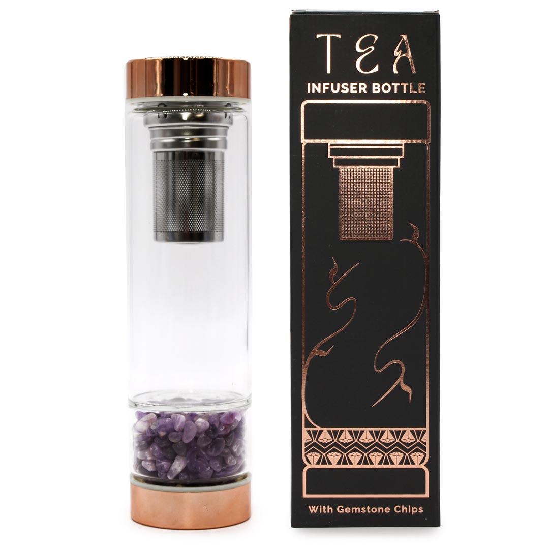 AW Artisan Glass Bottle with Tea Infuser and Amethysts - Elliotti