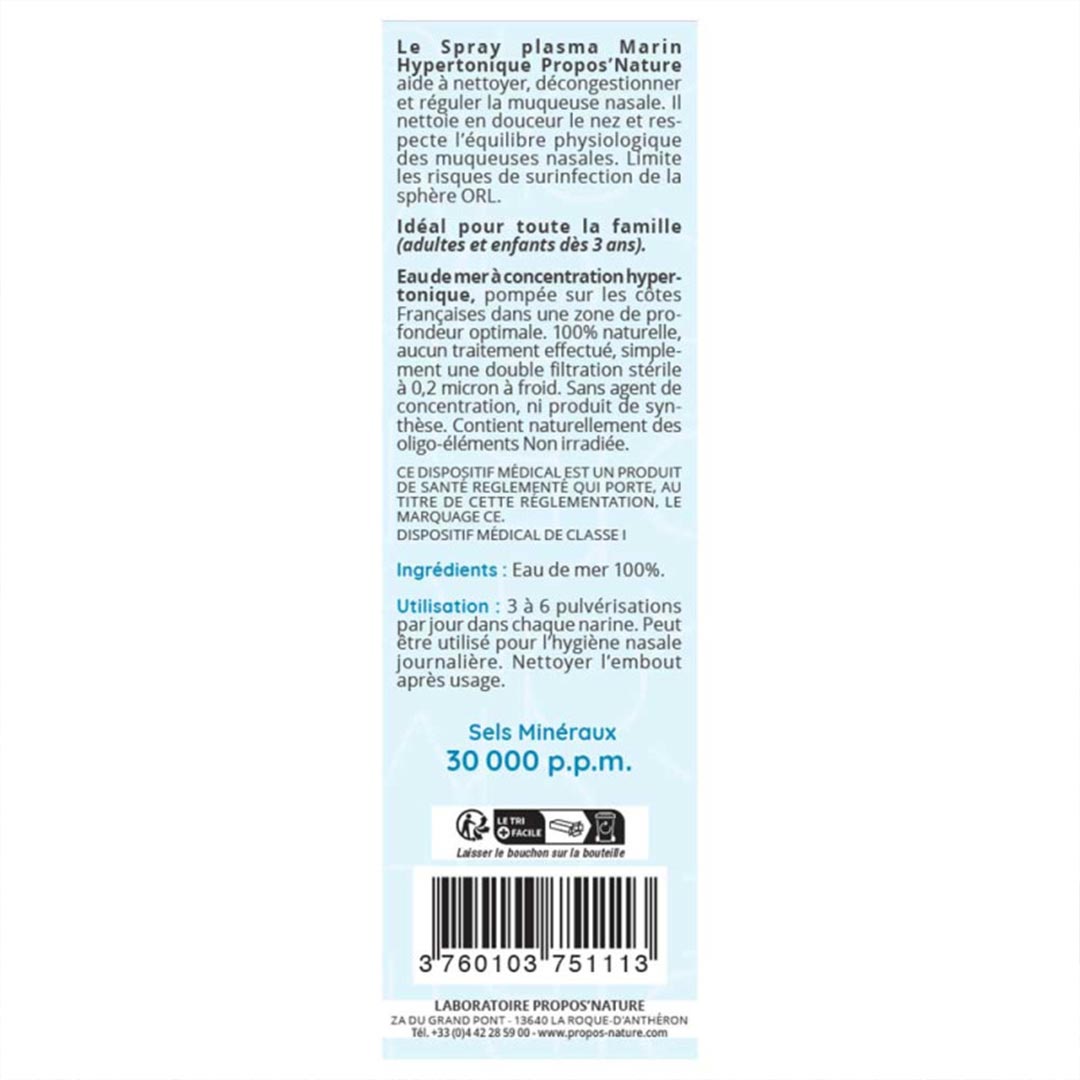 Laboratoire Propos'Nature Hypertonic Marine Plasma Nasal Spray, 15 ml - Elliotti