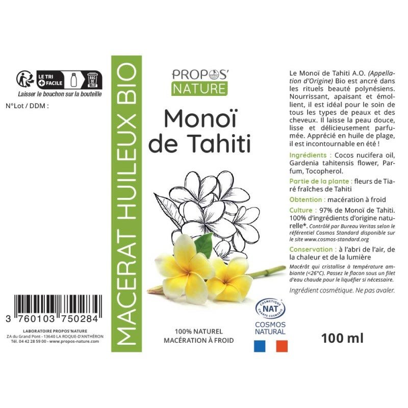 Laboratoire Propos'Nature Monoï de Tahiti AO Brut, 100ml - Elliotti