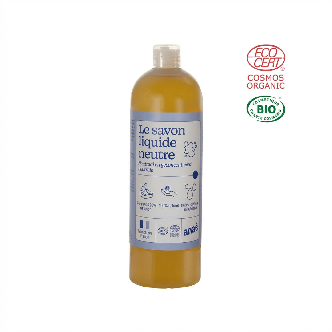 Bottle of neutral liquid soap with labels on a white background - Elliotti