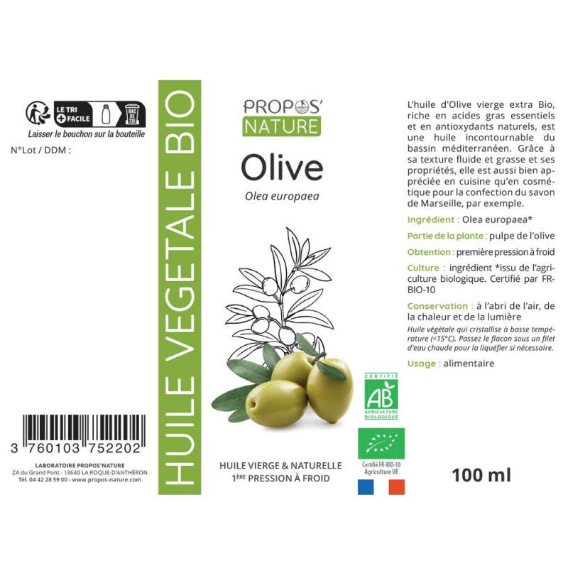 Laboratoire Propos'Nature Olive Organic Oil, 100ml - Elliotti