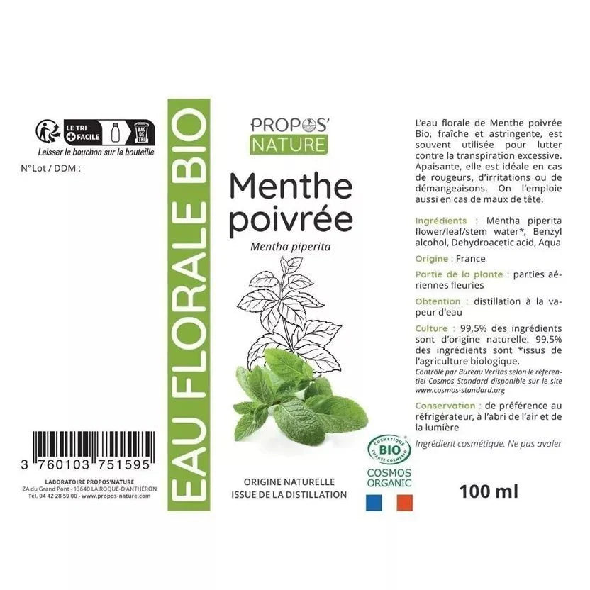 Propos'Nature Peppermint - Certified Organic Hydrosol, 100ml - Elliotti