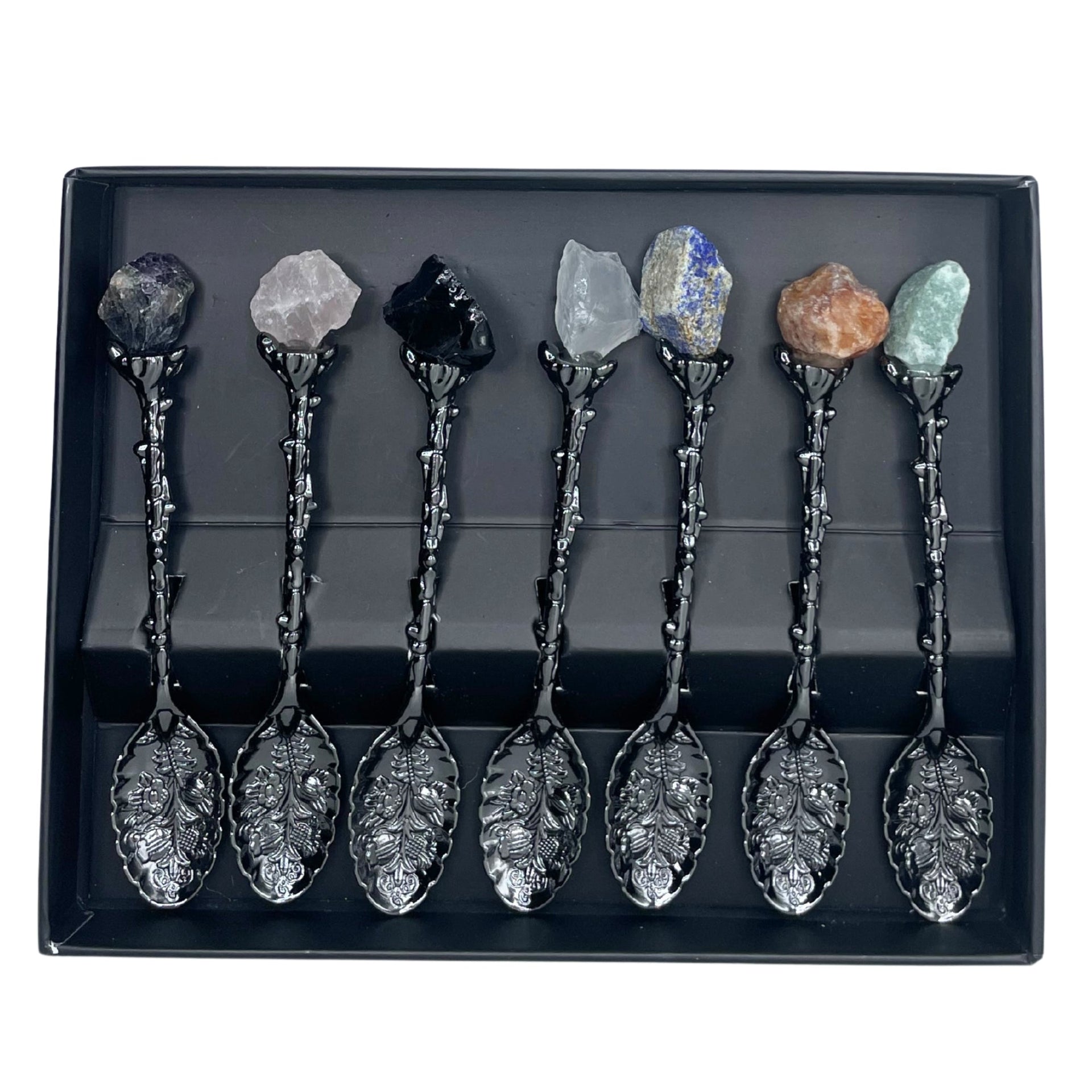 AW Artisan Spoons with Gemstones - Set of 7 Natural Crystal Spoons for Incense, Herbs & Intentional Rituals - Elliotti